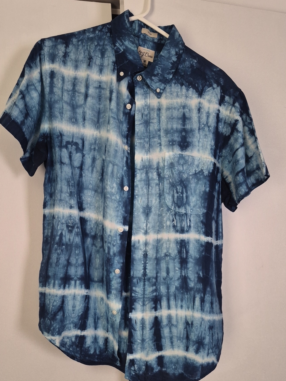 J. Crew Blue Tie-Dye Short Sleeve Button-Down Shirt
